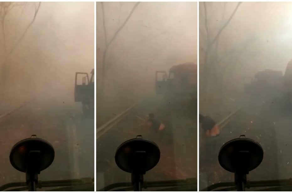 Motorista fica ilhado em incêndio e vê homem saltar de carreta para fugir: 'Pai do céu, tô no meio do fogo'; VÍDEO