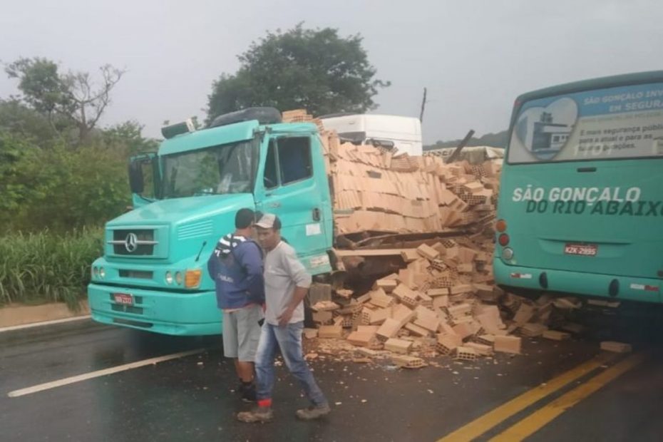 Acidente entre ônibus, caminhão e carreta interdita a BR-381 em São Gonçalo